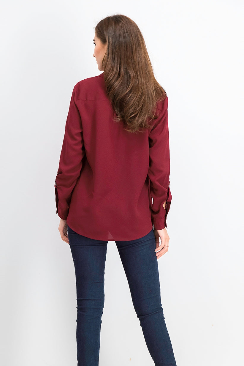 Charter Club Women's Two-Pocket Shirt Wine Size X-Large