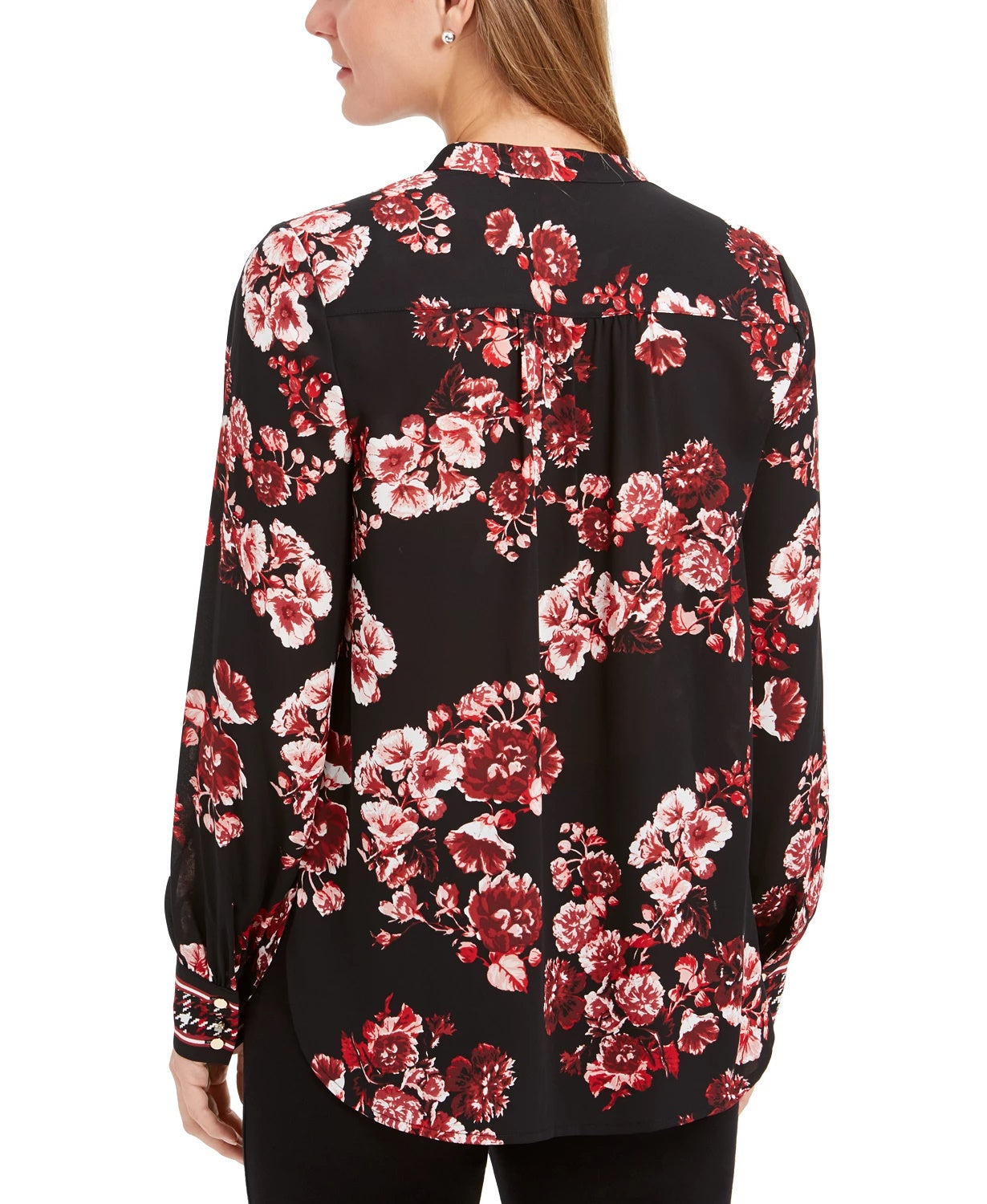Charter Club Women's Printed Banded-Collar Blouson Top Red Size Medium