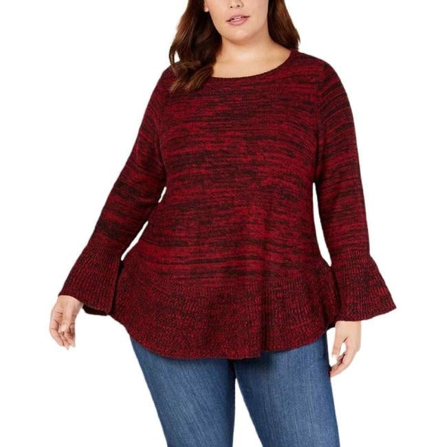 Style & Co Women's Bell Sleeve Marled Knit Sweater Red Size Extra Large