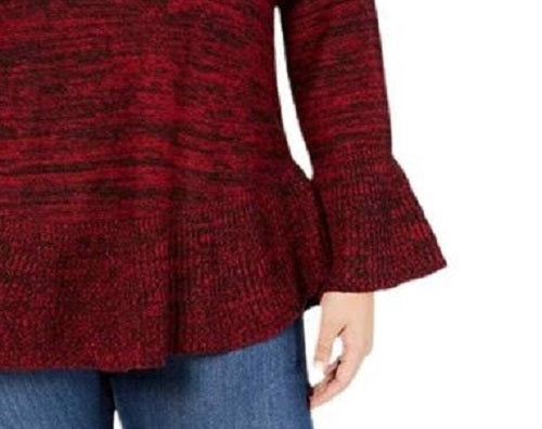 Style & Co Women's Bell Sleeve Marled Knit Sweater Red Size Small