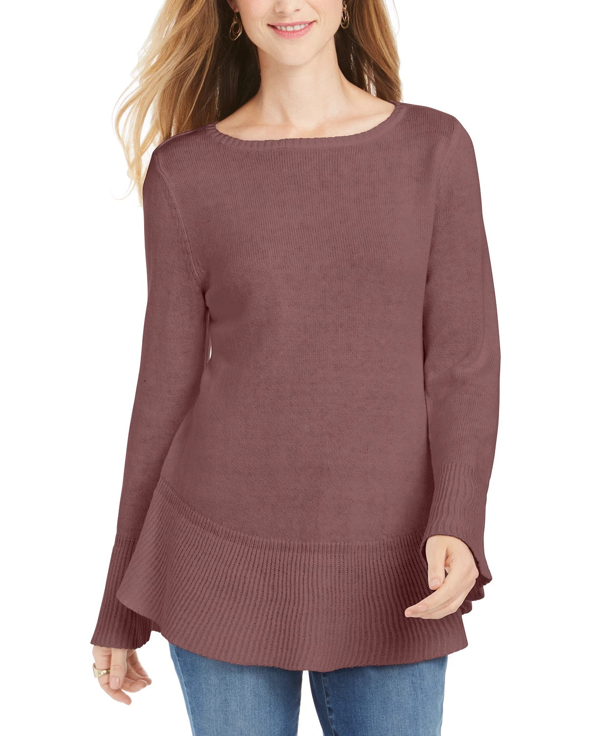 Style & Co Women's Ruffle Hem Knit Sweater Purple Size ium