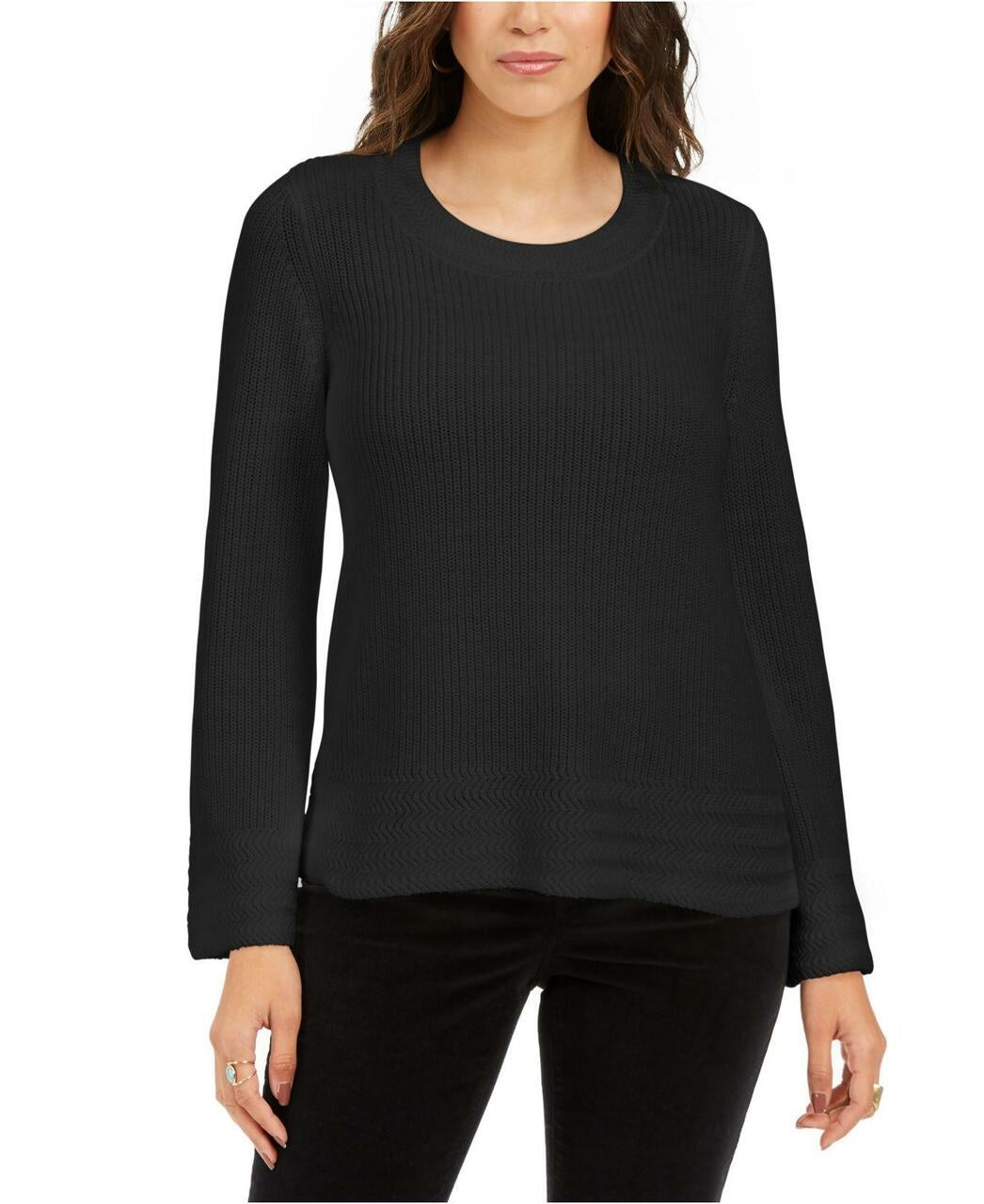 Style & Co Women's Boxy Knit Pullover Sweater Black Size X-Small