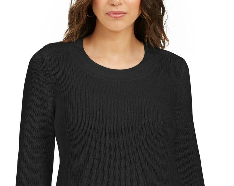 Style & Co Women's Boxy Knit Pullover Sweater Black Size X-Small