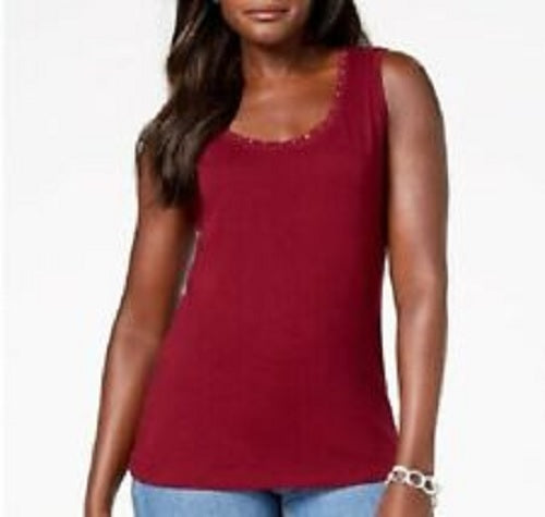 Karen Scott Women's Cotton Studded Tank Red Size Petite Medium