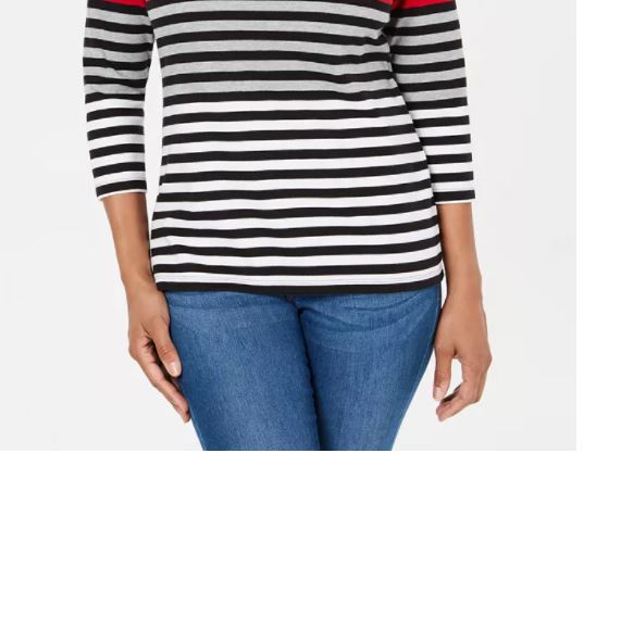 Karen Scott Women's Striped Colorblocked Top Red Size Petite Small