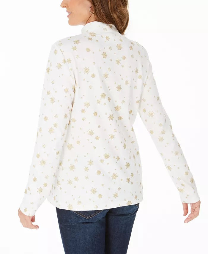Karen Scott Women's Snowy Glory Mock Neck Top White Size Small