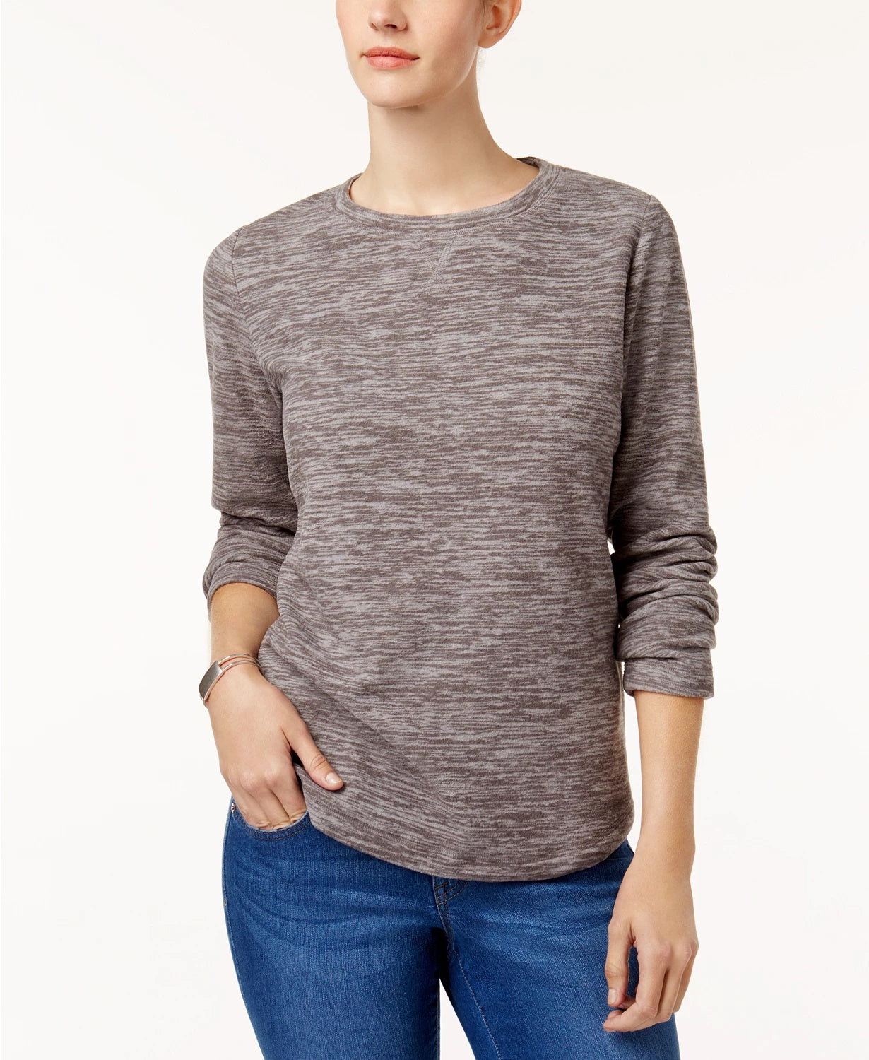 Karen Scott Women's Sport Space-Dye Microfleece Top Charcoal Size X-Large