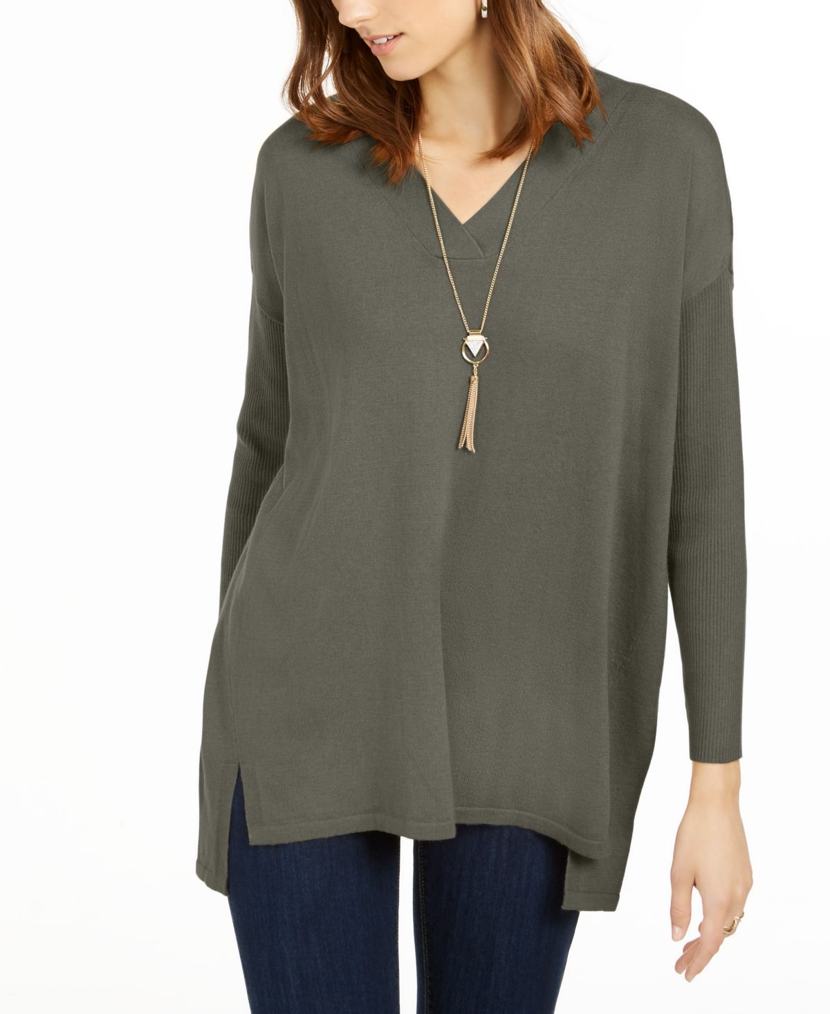 Style & Co Women's V-Neck Tunic Sweater Dark Gray Size Small