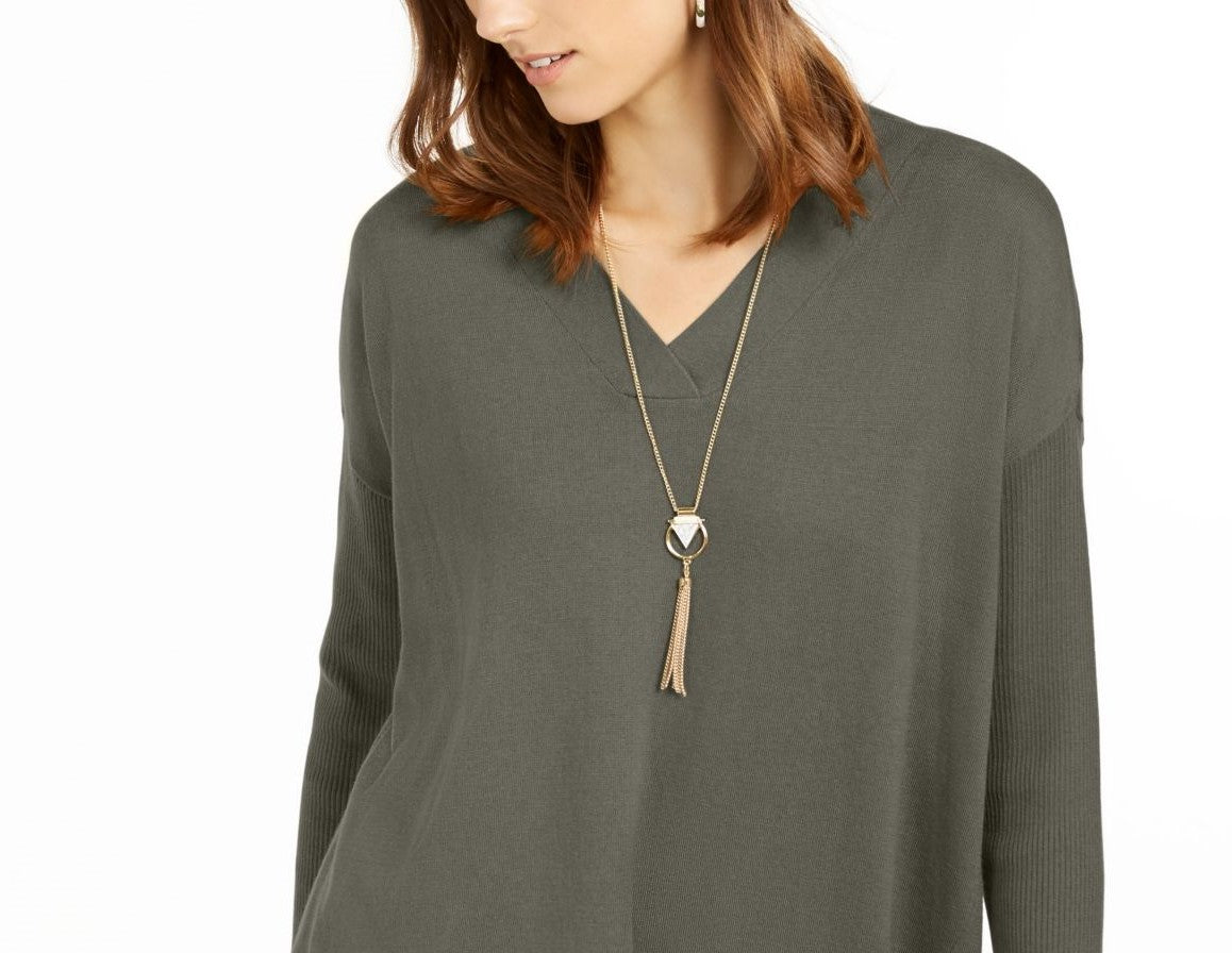 Style & Co Women's V-Neck Tunic Sweater Dark Gray Size Small