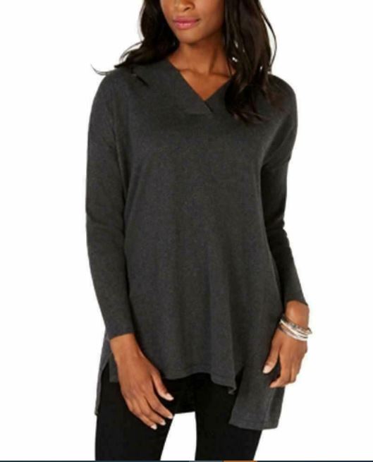 Style & Co Women's V Neck Tunic Sweater Grey Size X-Small