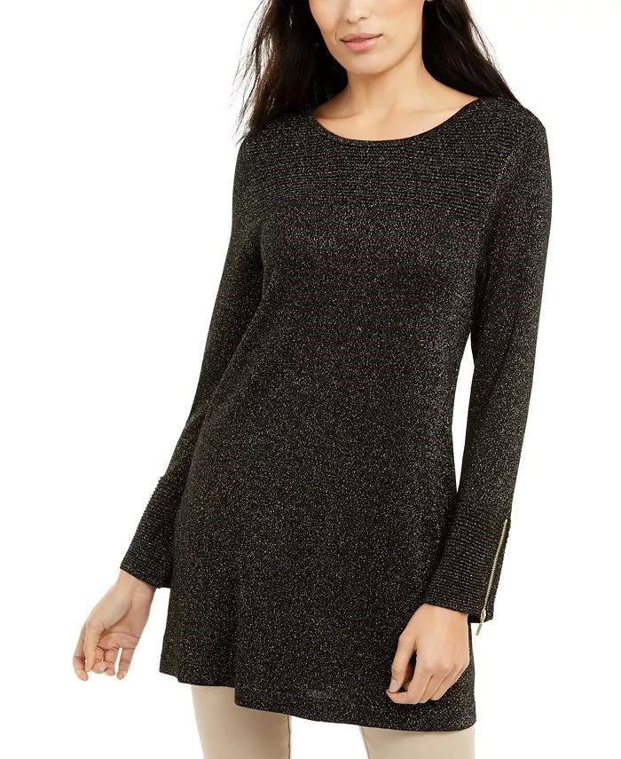 Alfani Women's Glitter-Knit Tunic Sweater Black Size XX Large