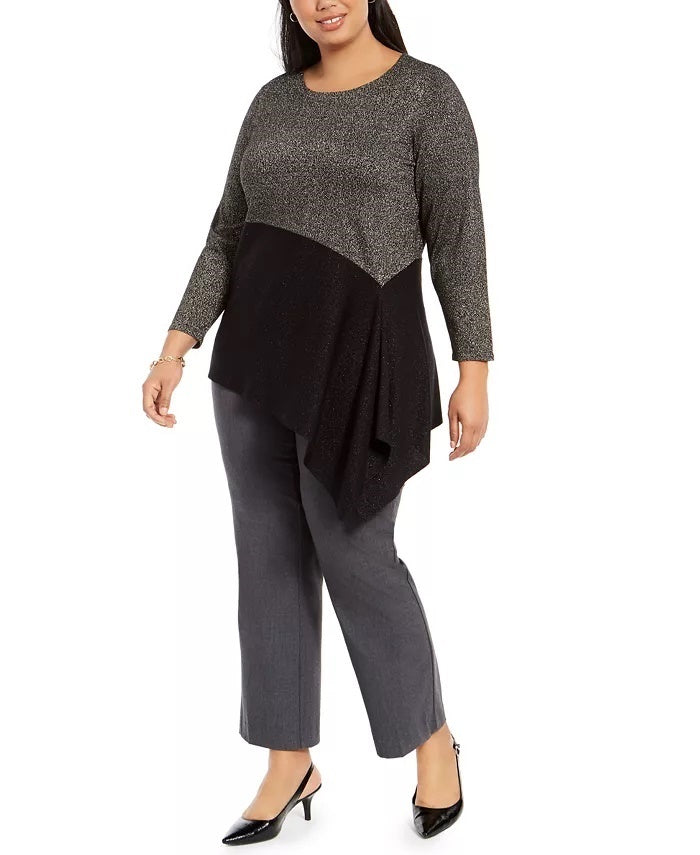 Alfani Women's Colorblocked Asymmetrical Sweater Black Size 2X