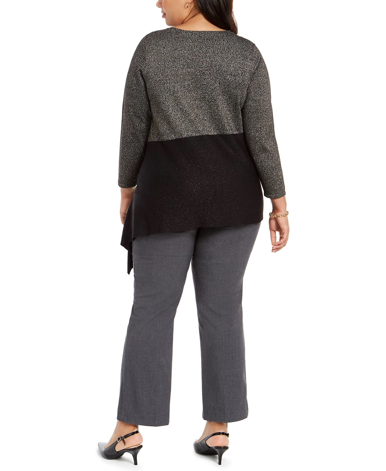Alfani Women's Colorblocked Asymmetrical Sweater Black Size 2X