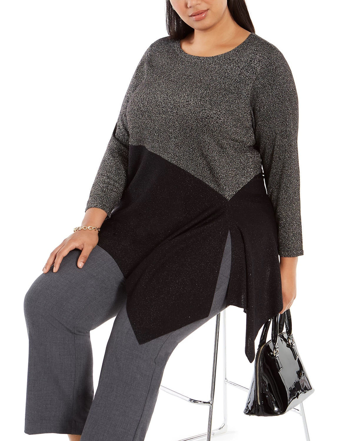 Alfani Women's Colorblocked Asymmetrical Sweater Black Size 2X
