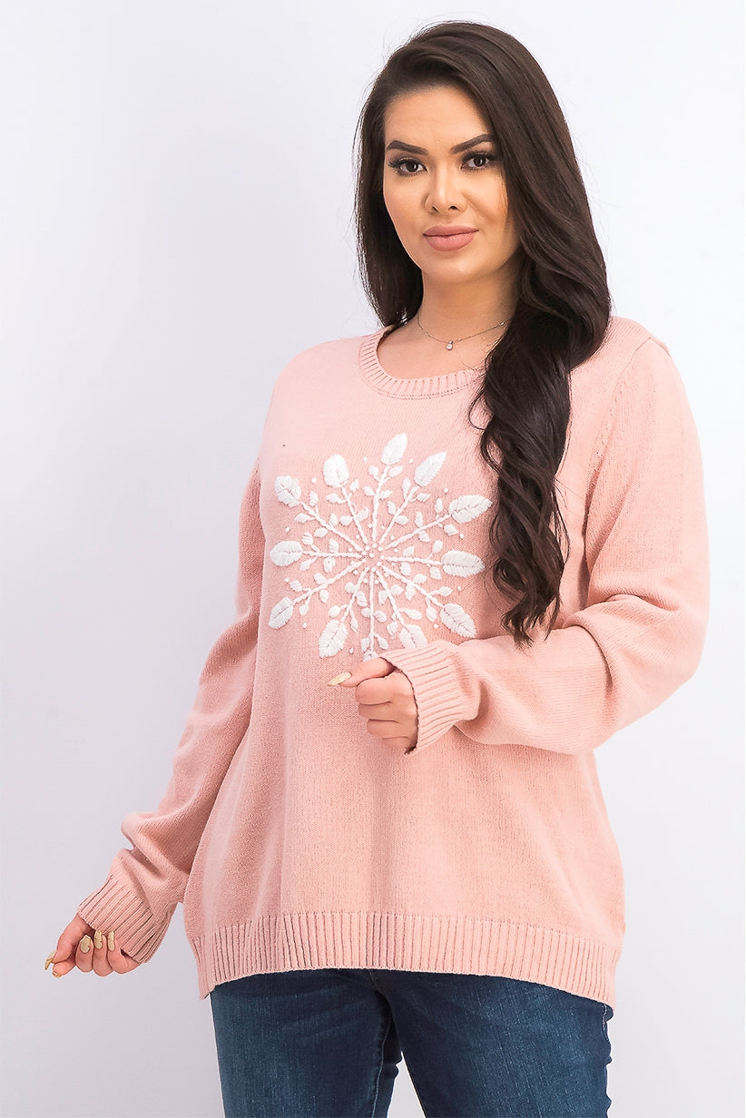 Karen Scott Women's Snowflake Applique Sweater Pink Size XX Large