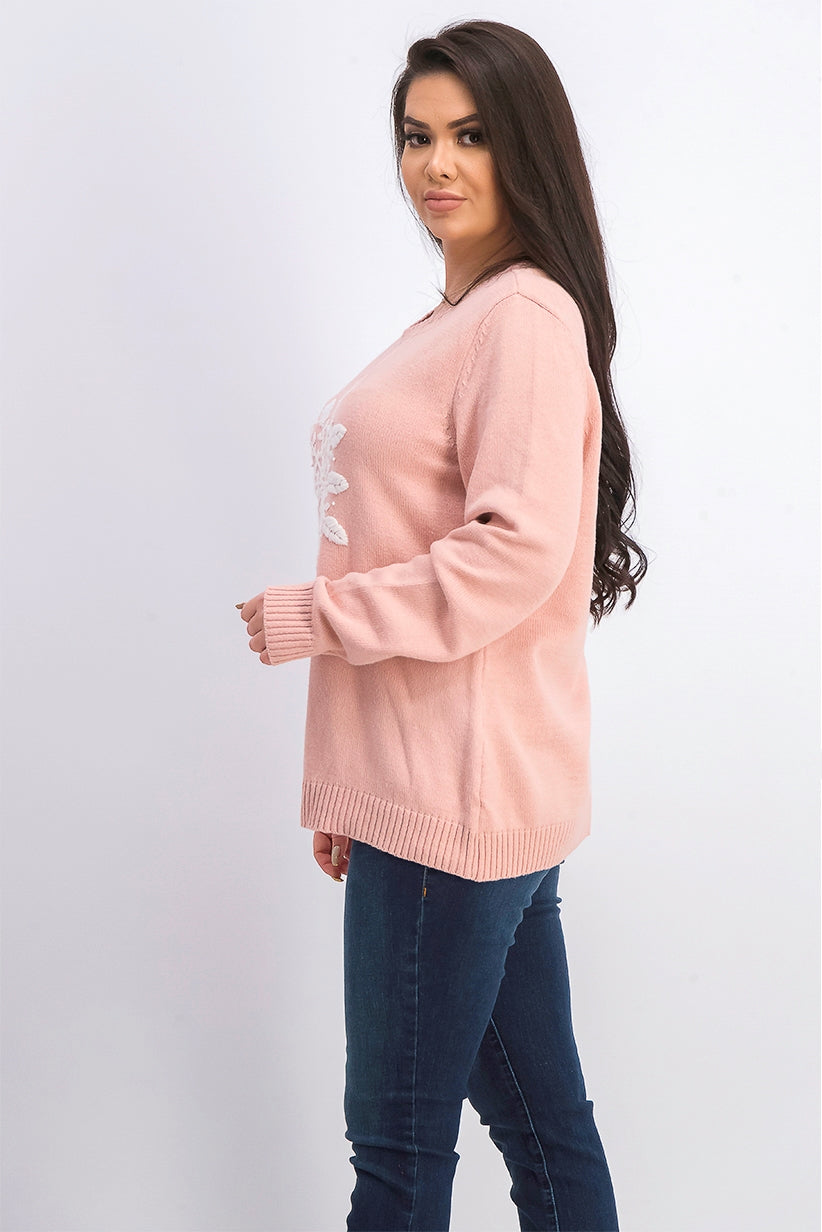 Karen Scott Women's Snowflake Applique Sweater Pink Size XX Large