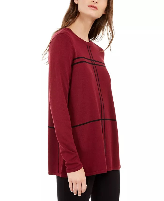 Alfani Women's Grid-Pattern Sweater Red Size XX Large