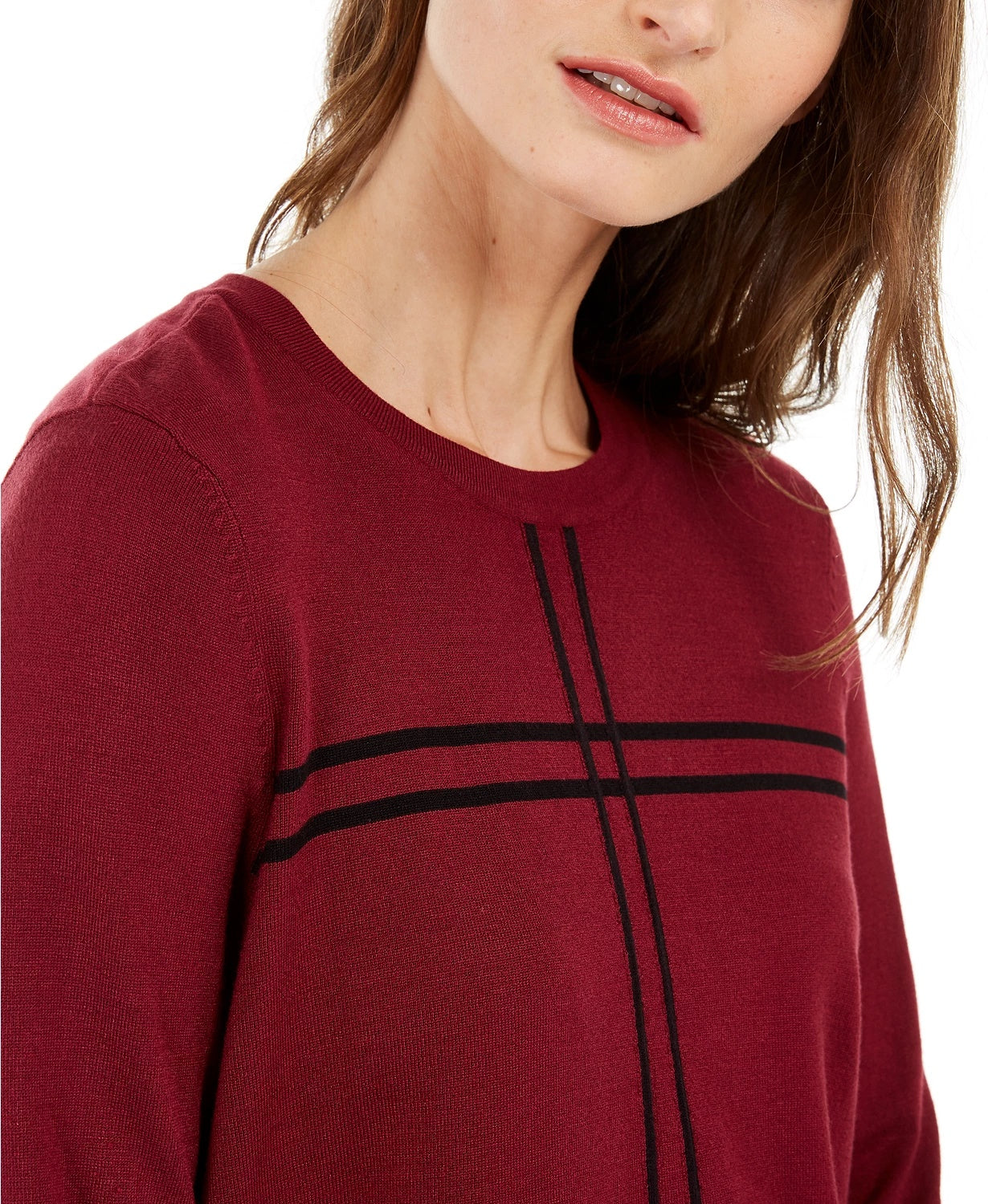 Alfani Women's Grid-Pattern Sweater Red Size XX Large