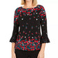 Charter Club Women's Floral Print Bell Sleeve Blouse Black Size XX-Large