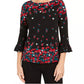 Charter Club Women's Floral Print Bell Sleeve Blouse Black Size XX-Large