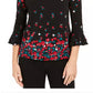 Charter Club Women's Floral Print Bell Sleeve Blouse Black Size XX-Large
