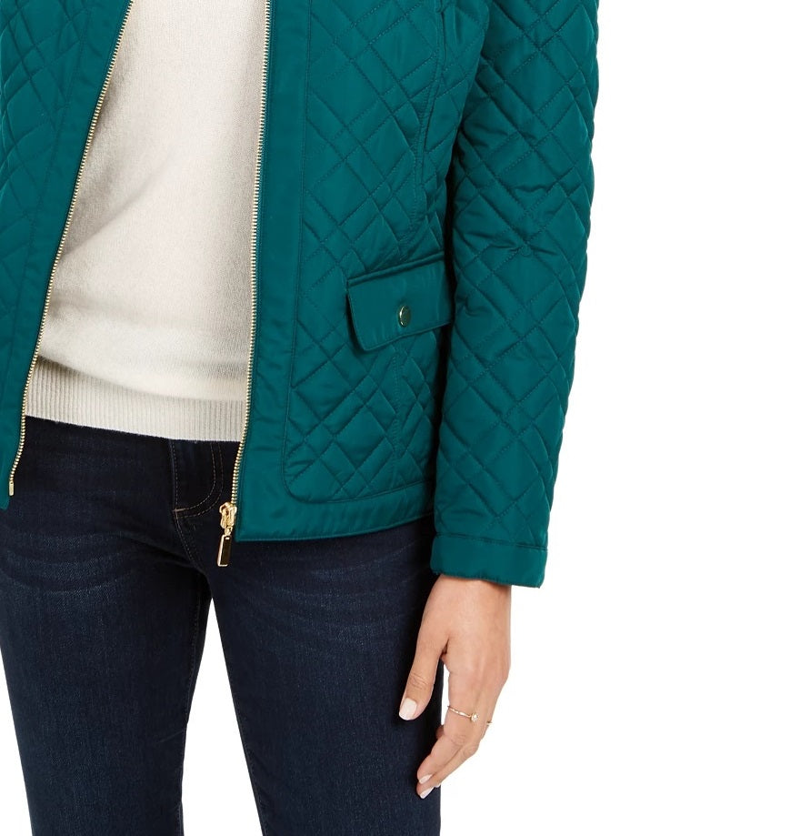 Charter Club Women's Quilted Mandarin-Collar Jacket Blue Size Large