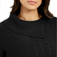 Charter Club Women's Patchwork Stitch Asymmetrical Collar Sweater Black Size Small
