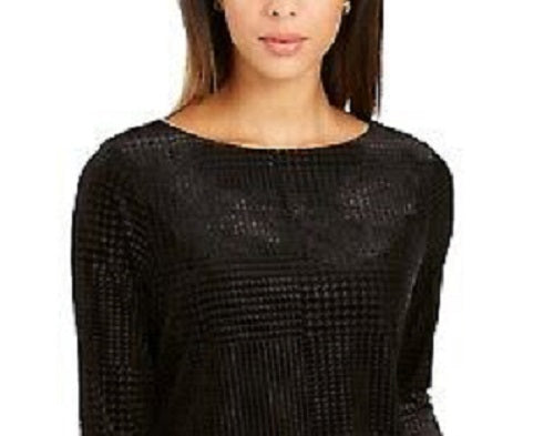 Charter Club Women's Textured Velvet Top Black Size Medium