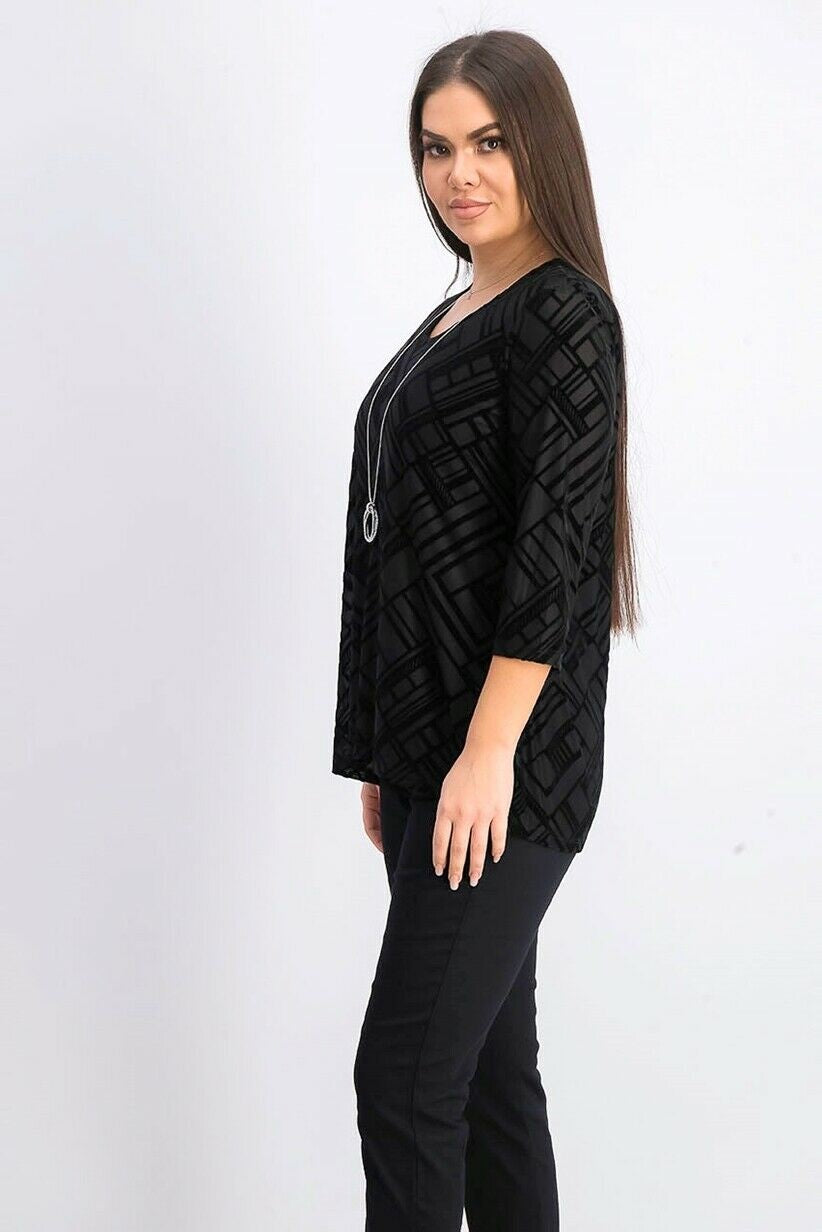JM Women's Collection Velvet Necklace Top Black Size Extra Small