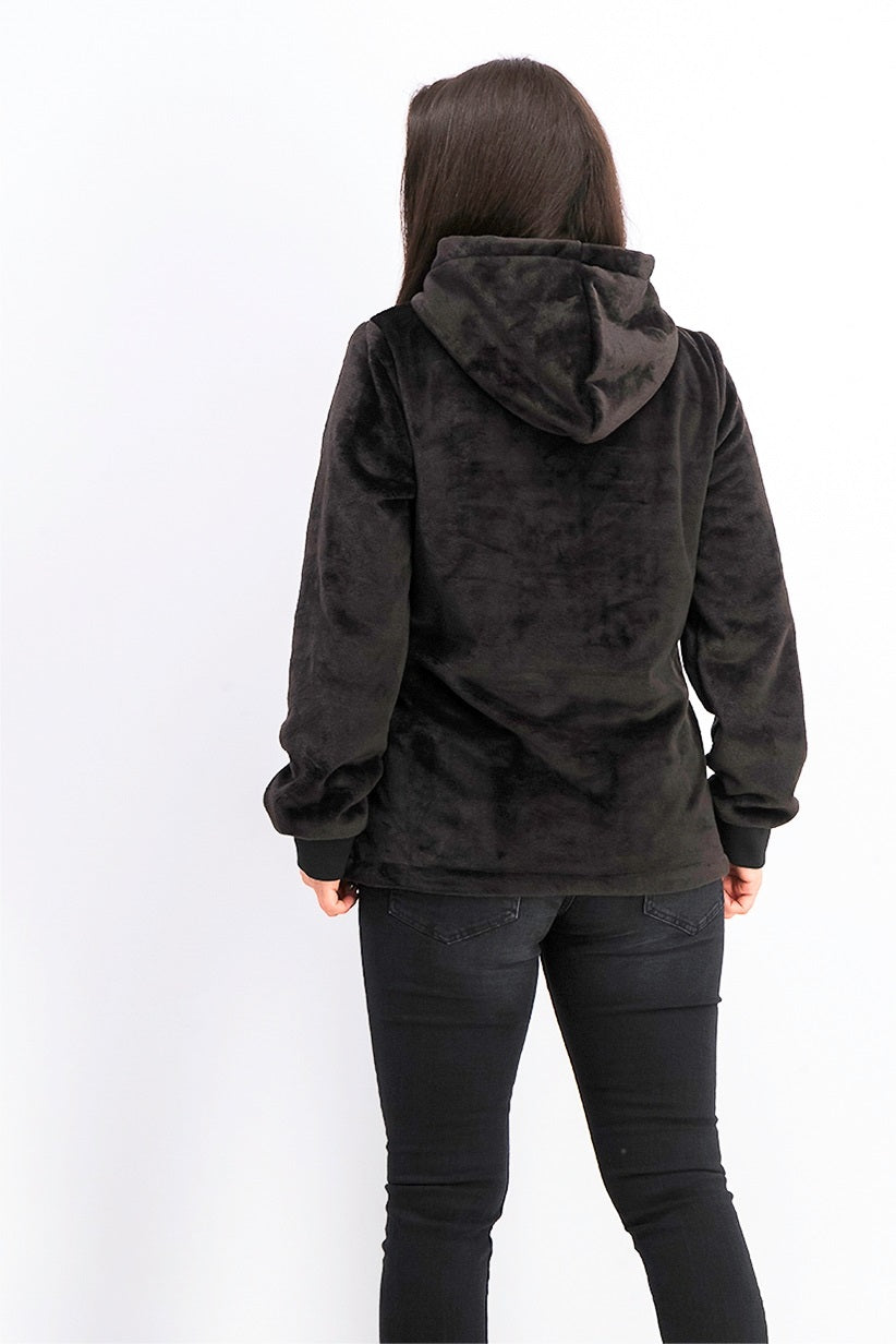 Ideology Women's Faux Fur Quarter Zip Hoodie Black Size X-Small