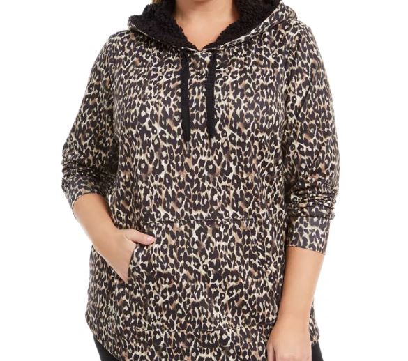 Ideology Women's Plus Printed RoundHem Hoodie Beige khaki Size 3X