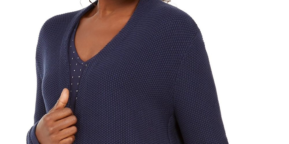JM Women's Collection Cotton Side-Button Open-Front Cardigan Blue Size Extra Small