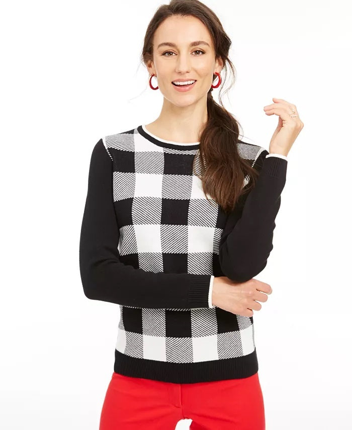 Charter Club Women's Buffalo Check Family Sweater White Size XX-Large