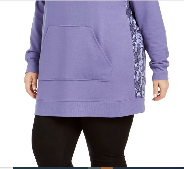 Ideology Women's Plus Snakeskin Printed Panel Hoodie Purple Size 1X