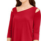 Alfani Women's Petite Asymmetrical Cut-Out Top Red Size Medium