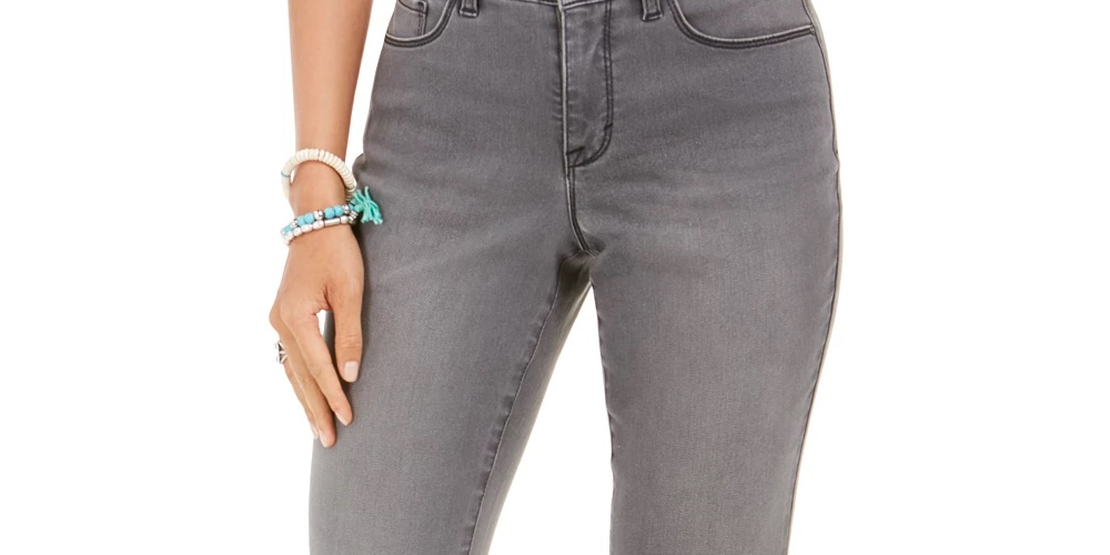 Style & Co Women's Curvy Fit Skinny Bling Pocket Jeans Charcoal Size 4