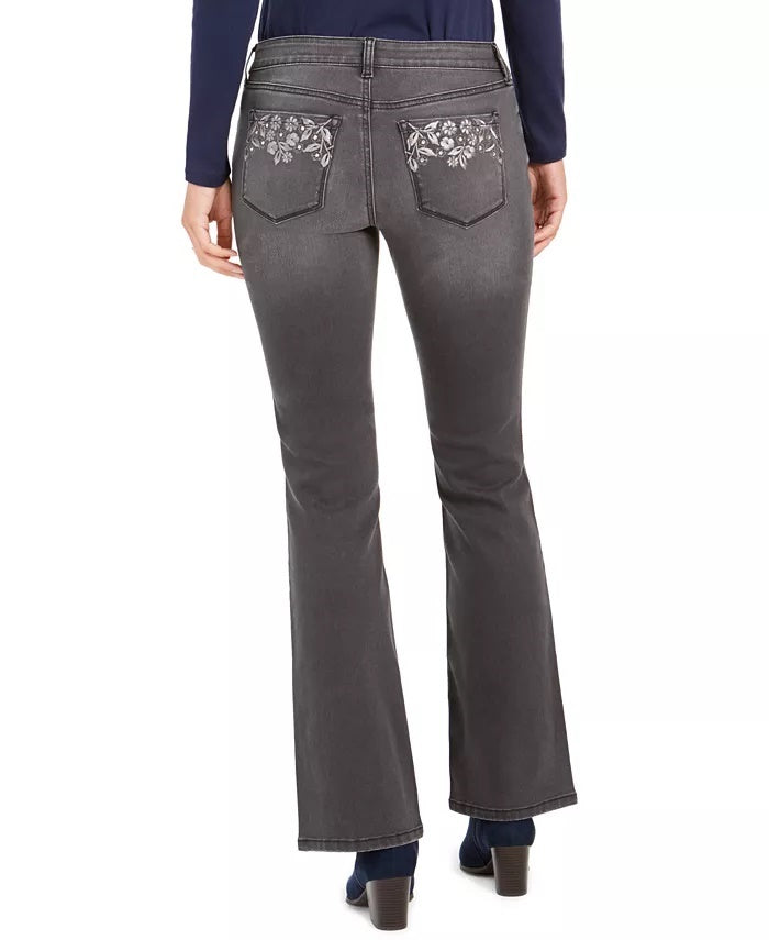 Style & Co Women's Light Wash Embroidered-Pocket Bootcut Jeans Black Size 4