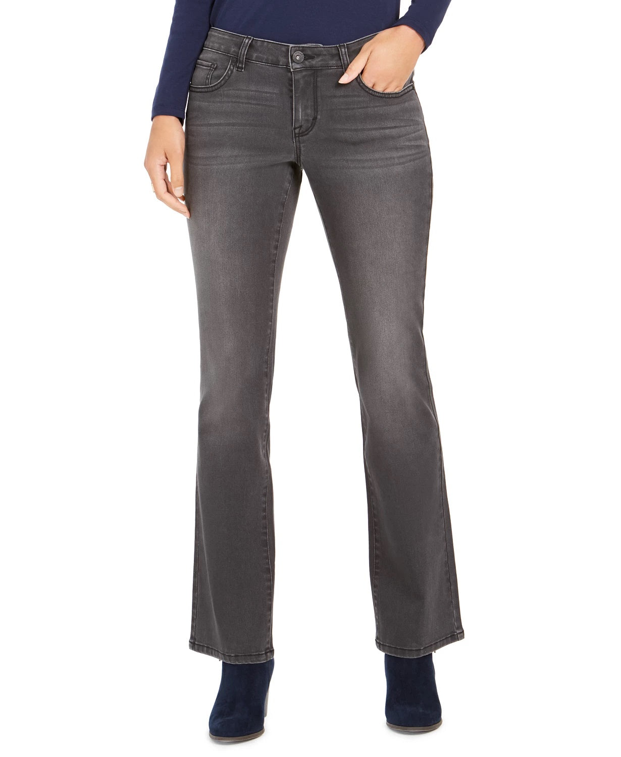 Style & Co Women's Light Wash Embroidered-Pocket Bootcut Jeans Black Size 4