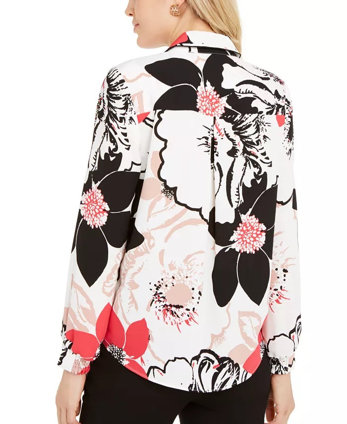 Alfani Women's Petite Printed Piped Surplice Top White Size Medium