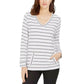 Charter Club Women's Striped V Neck Tunic White Size Large