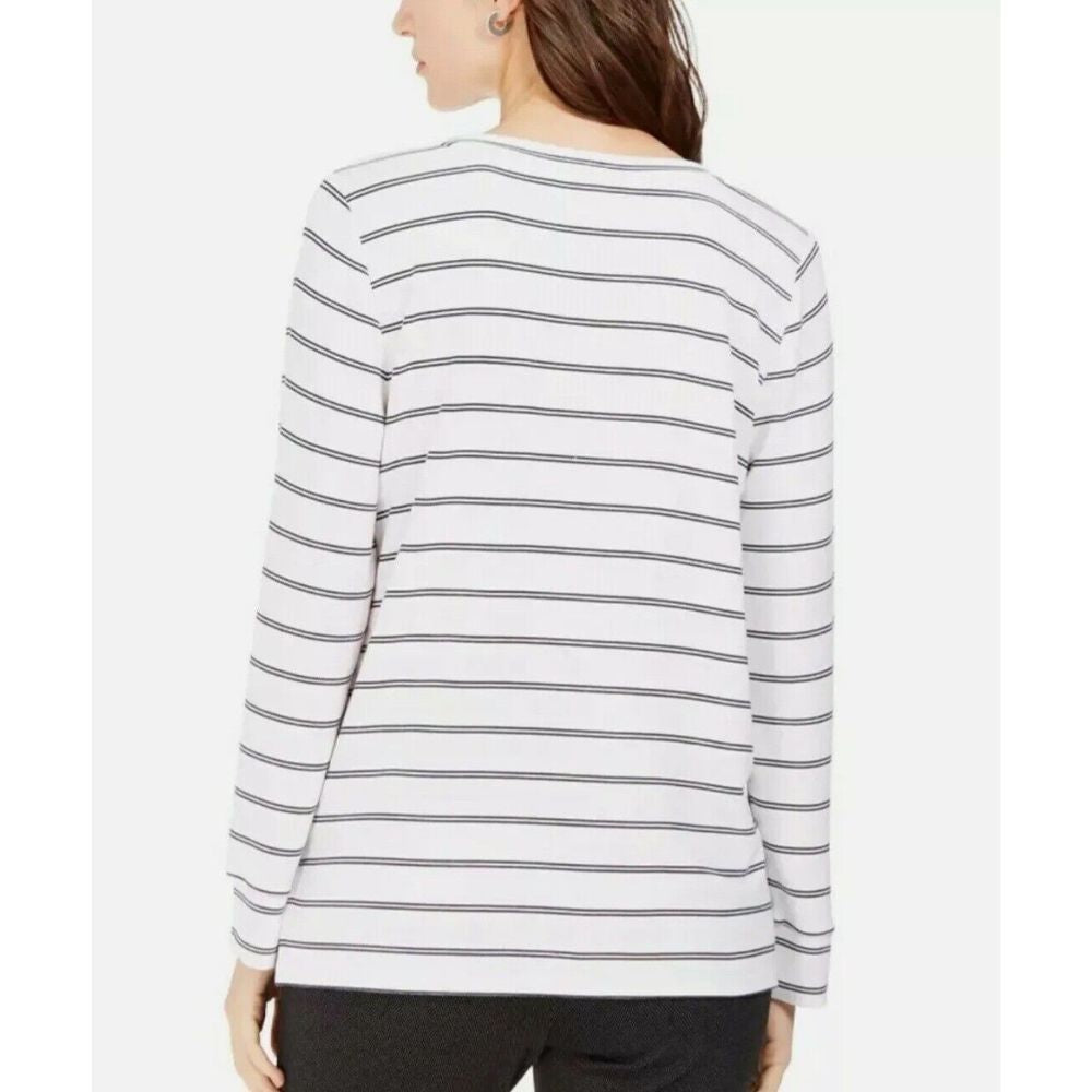 Charter Club Women's Striped V Neck Tunic White Size Large