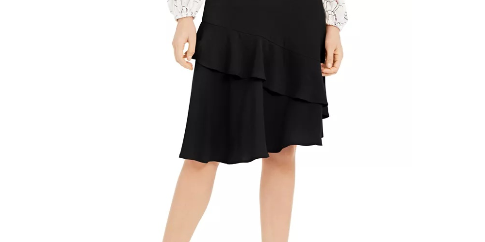 Alfani Women's Petite Tiered Ruffled Skirt Black Size 2 P