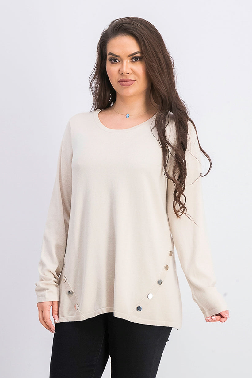 Alfani Women's Hardware Seamed Sweater Beige Size XX Large