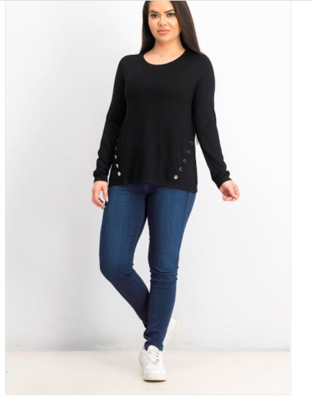 Alfani Women's Hardware Seamed Pullover Sweater Black Size Petite Small