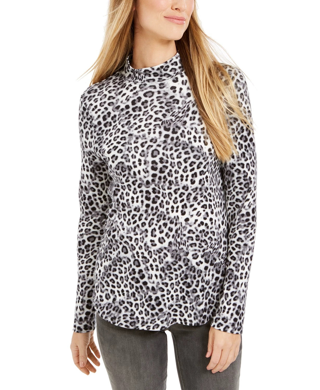 Charter Club Women's Printed Cotton Turtleneck Top White Size Large
