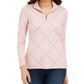 Charter Club Women's Printed Half-Zip Top Pink Size Small