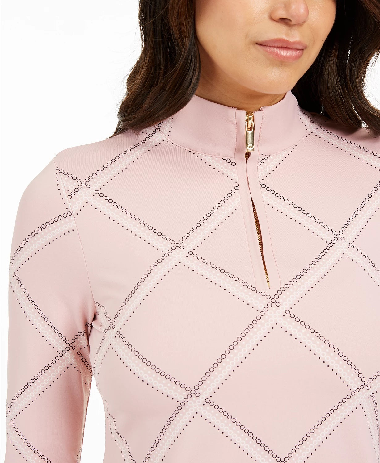 Charter Club Women's Printed Half-Zip Top Pink Size Small