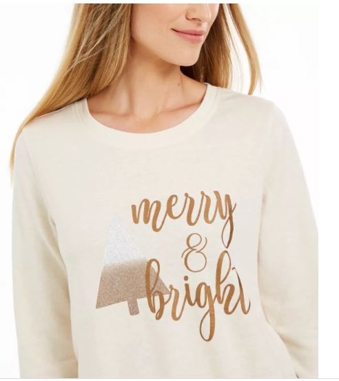Style & Co Women's Metallic Graphic Sweatshirt Beige Size X-Large