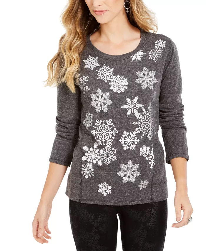 Style & Co Women's Snowflake Embellished Sweatshirt Black Size Medium