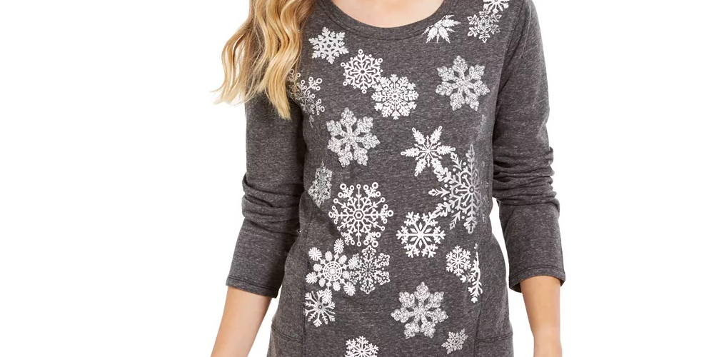 Style & Co Women's Snowflake Embellished Sweatshirt Black Size Medium